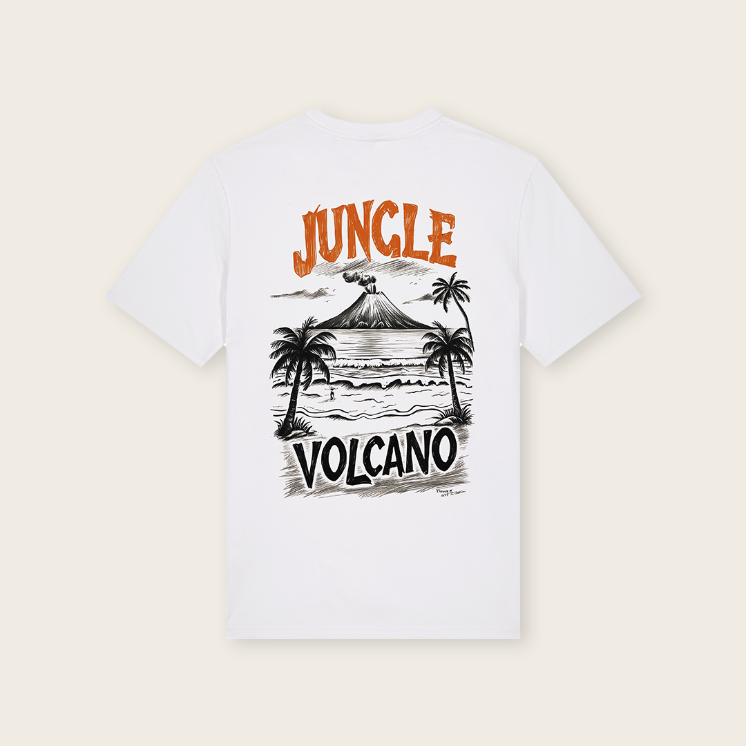 SKETCHED JUNGLE VOLCANO WHITE T-SHIRT