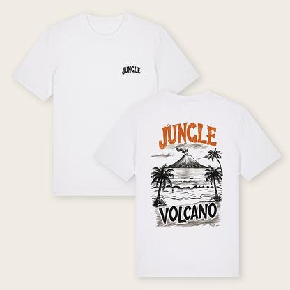 SKETCHED JUNGLE VOLCANO WHITE T-SHIRT